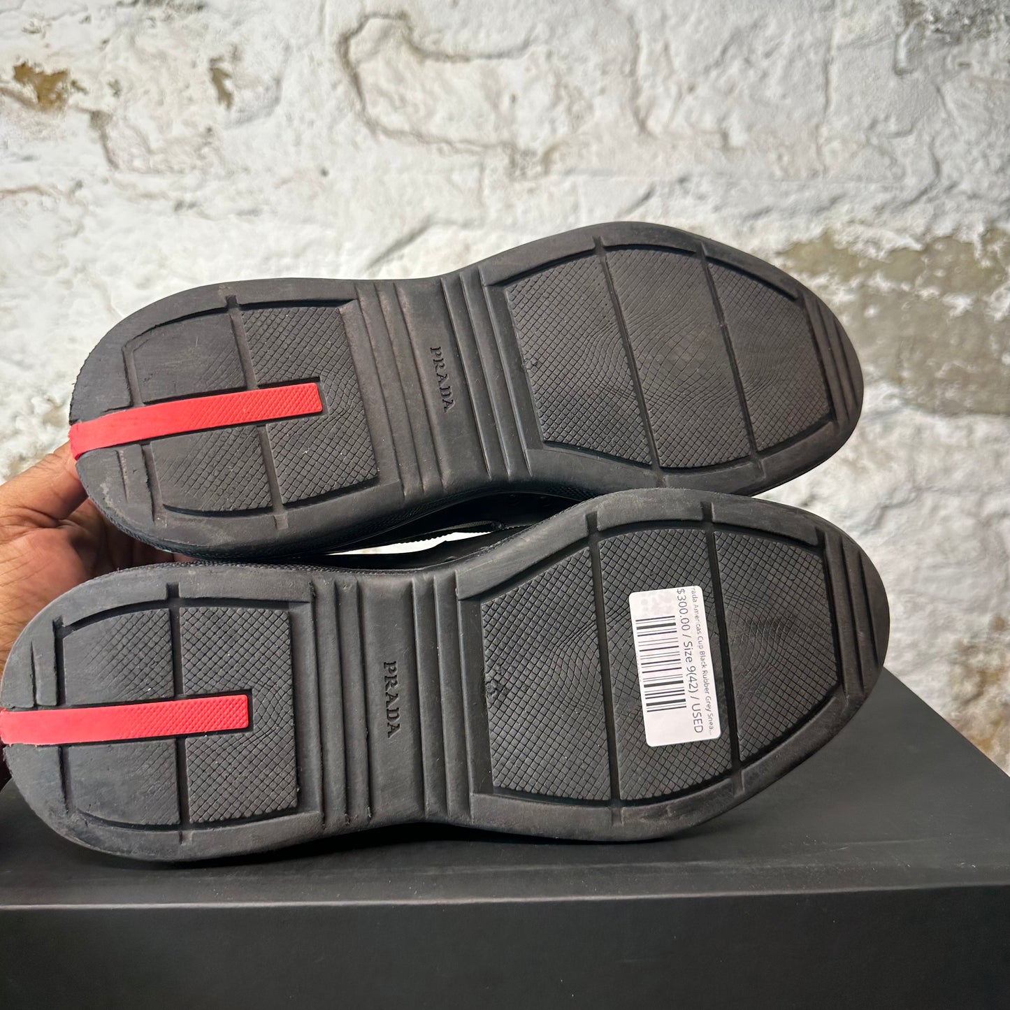 Prada Americas Cup Black Rubber Grey Sneaker Sz 9 (42)