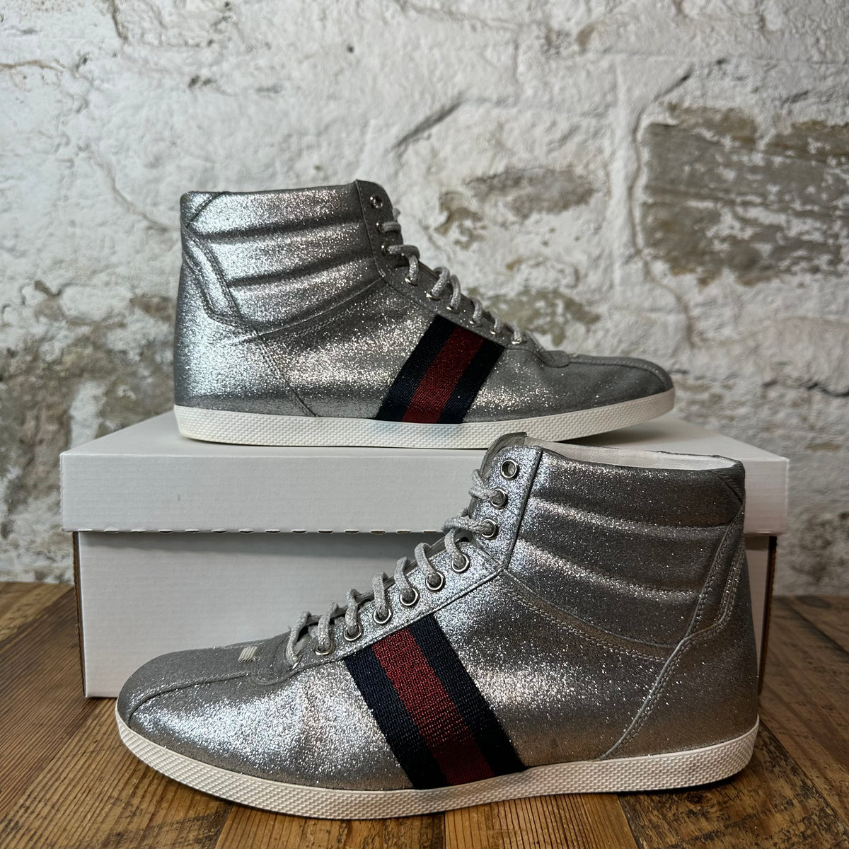 Gucci High Web Glitter Sneaker Sz 8