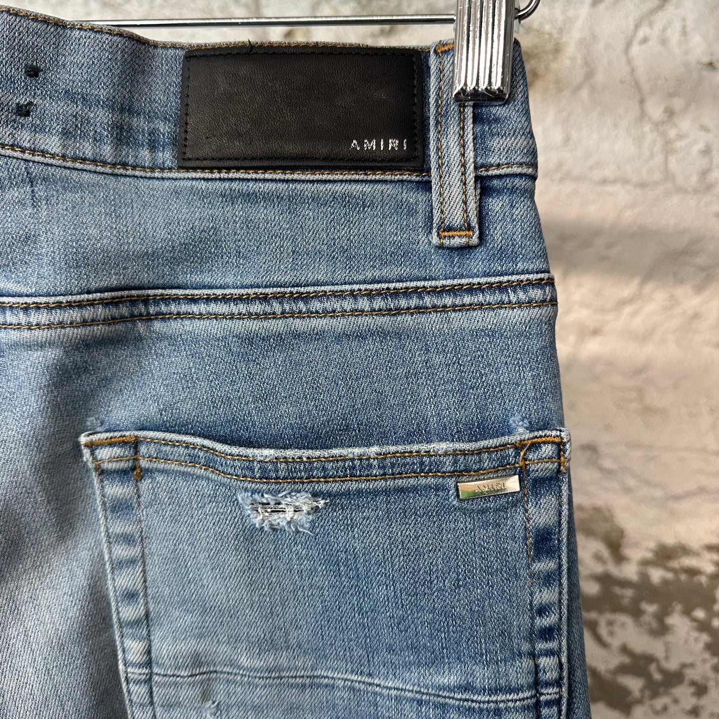 Amiri Knee Hole Plain Blue Denim Jeans Sz 28