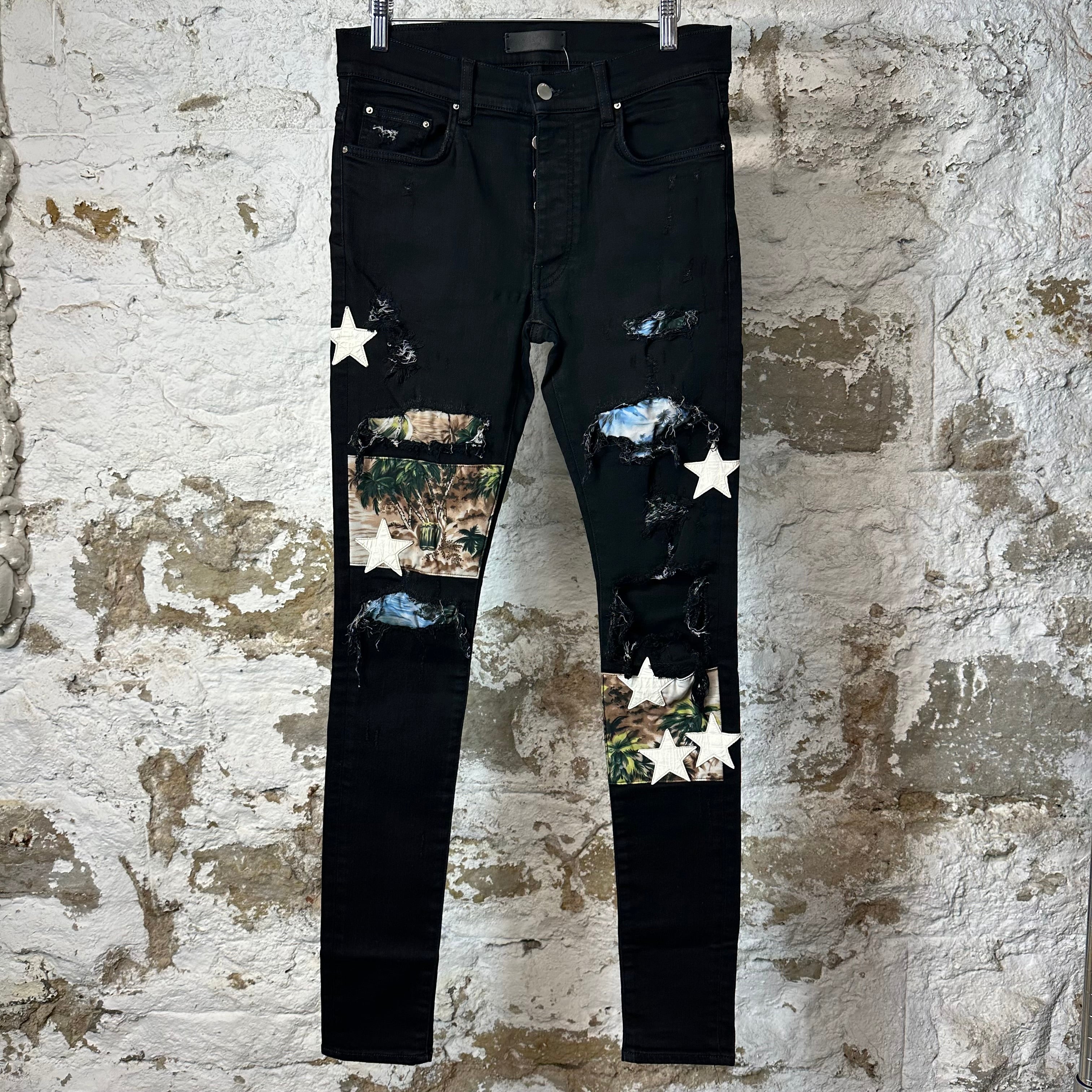 Amiri Star Art Patch Black Denim Jeans Sz 31