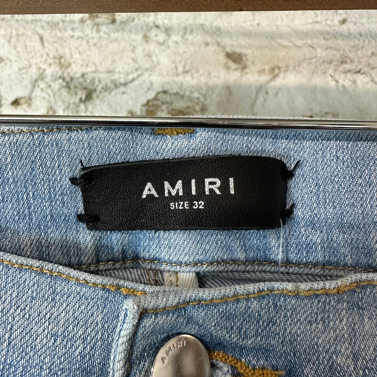 Amiri MX1 Camo Patch Light Blue Denim Jeans Sz 32