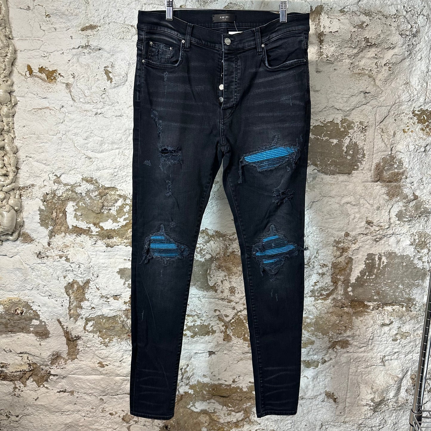 Amiri MX1 Cracked Blue Black Denim Jeans Sz 36