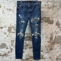 Amiri MX1 Black Leather Blue Denim Jeans Sz 34