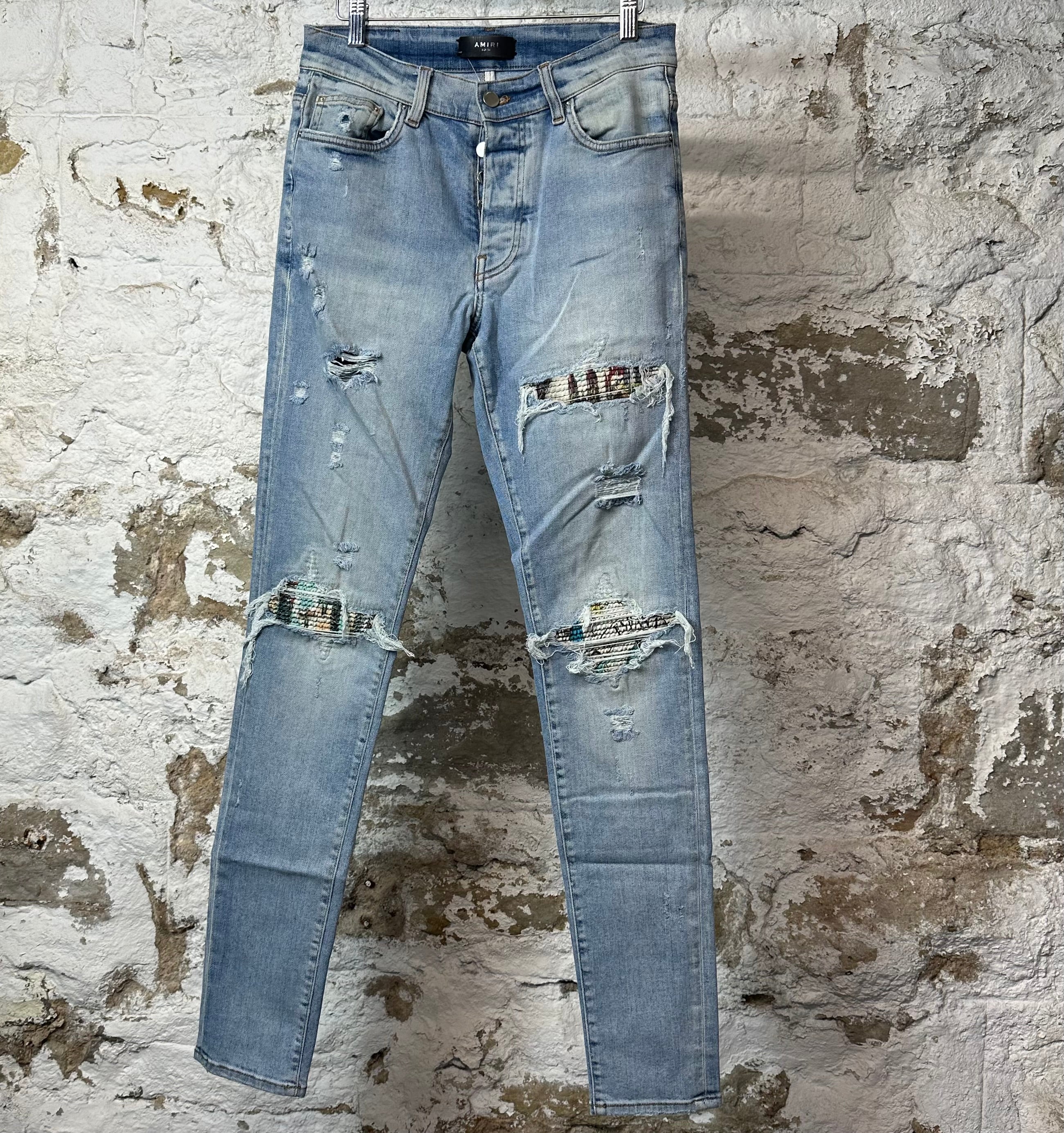 Amiri MX1 Olympic Patch Blue Denim Jeans Sz 30