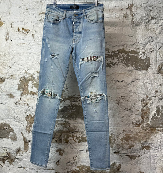 Amiri MX1 Olympic Patch Blue Denim Jeans Sz 30