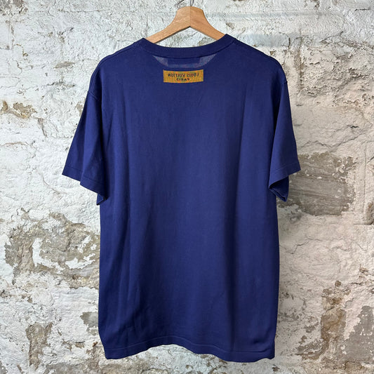 Louis Vuitton White Spellout Knit Navy T-Shirt Sz M
