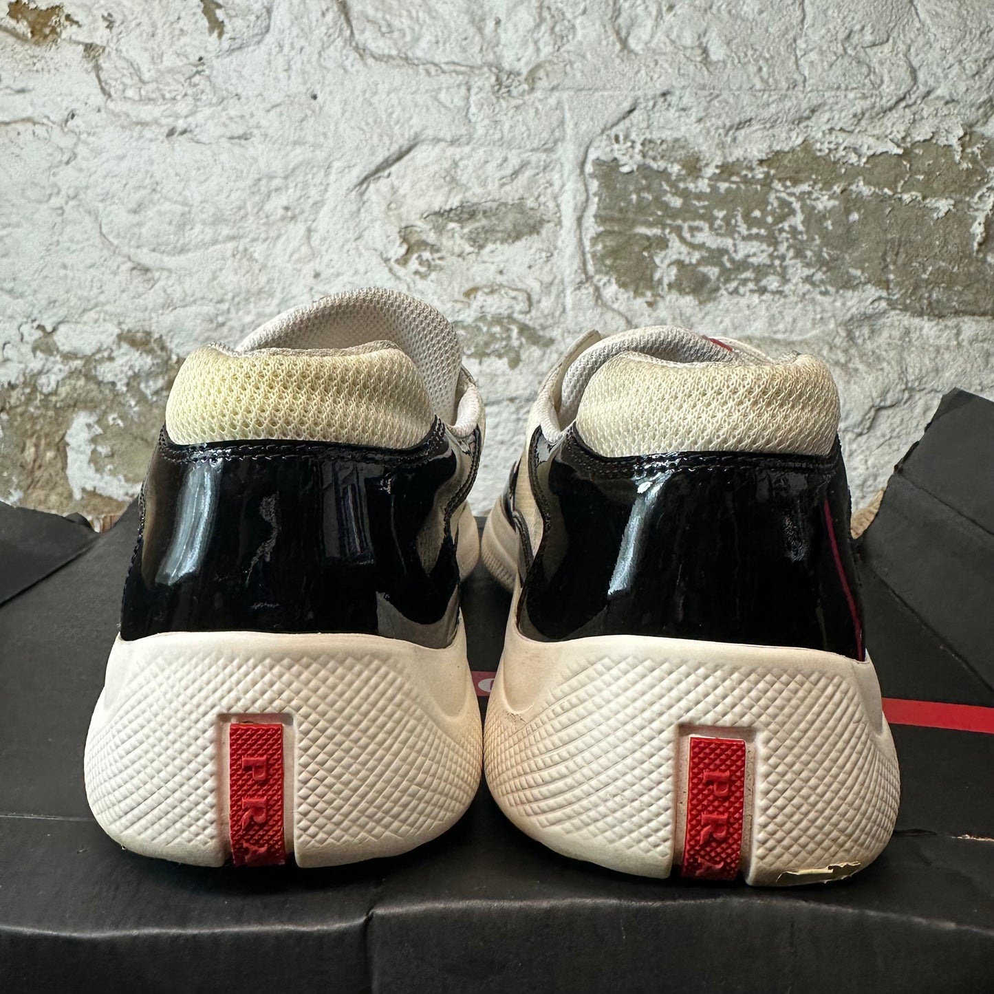 Prada Americas Cup Black Patent White Sneaker Sz 8.5