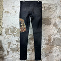 Amiri Horse Logo Distressed Black Denim Jeans Sz 33