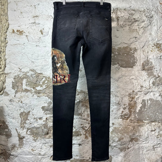 Amiri Horse Logo Distressed Black Denim Jeans Sz 33