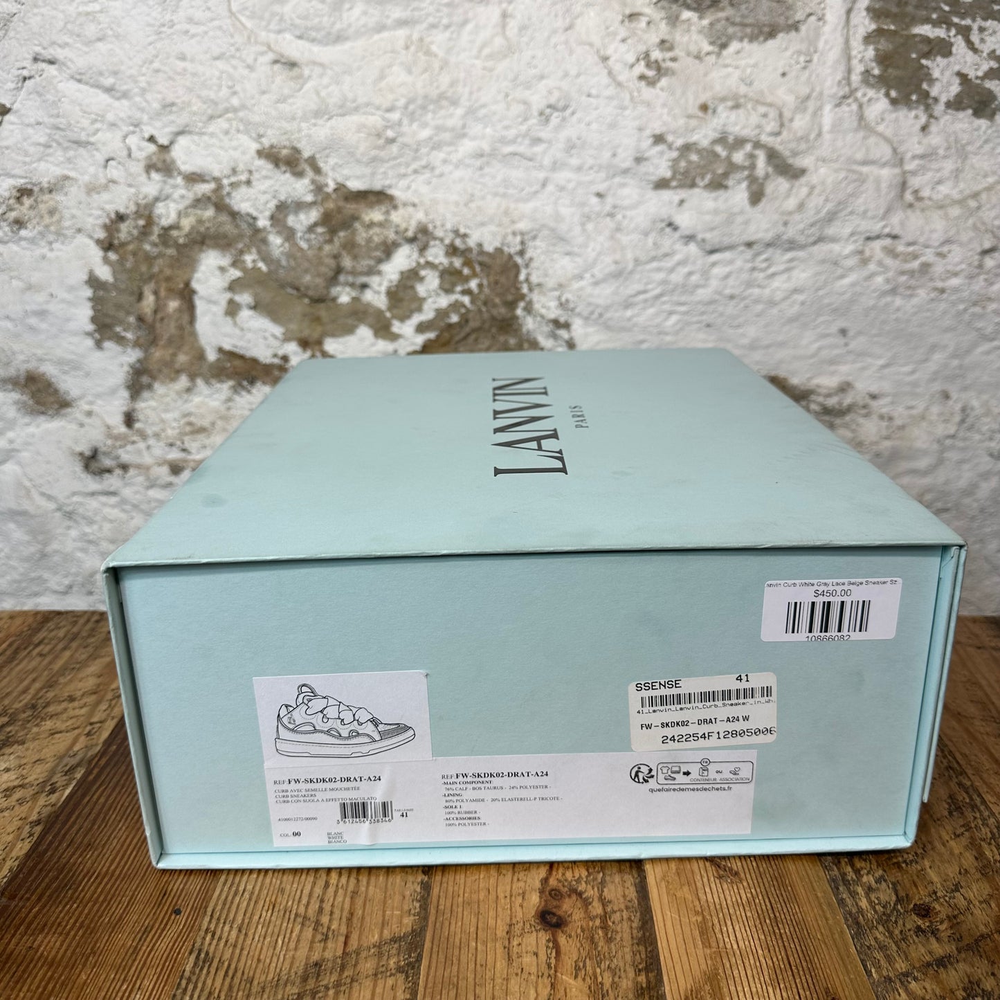 Lanvin Curb White Gray Lace Beige Sneaker Sz 8 (41)