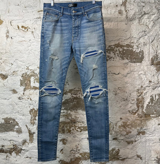 Amiri MX1 Blue Suede Blue Denim Jeans Sz 31