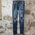 Amiri MX1 Black Leather Dark Blue Denim Jeans Sz 29