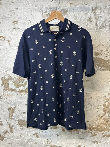 Gucci Navy Anchor Polo Shirt Sz L