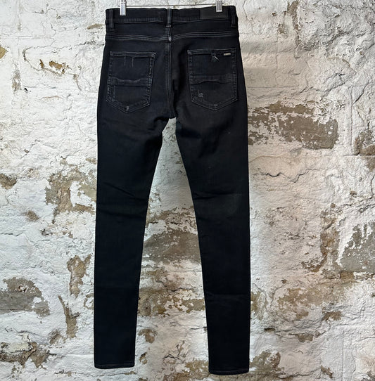Amiri MX1 Black Leather Black Waxed Denim Jeans Sz 30