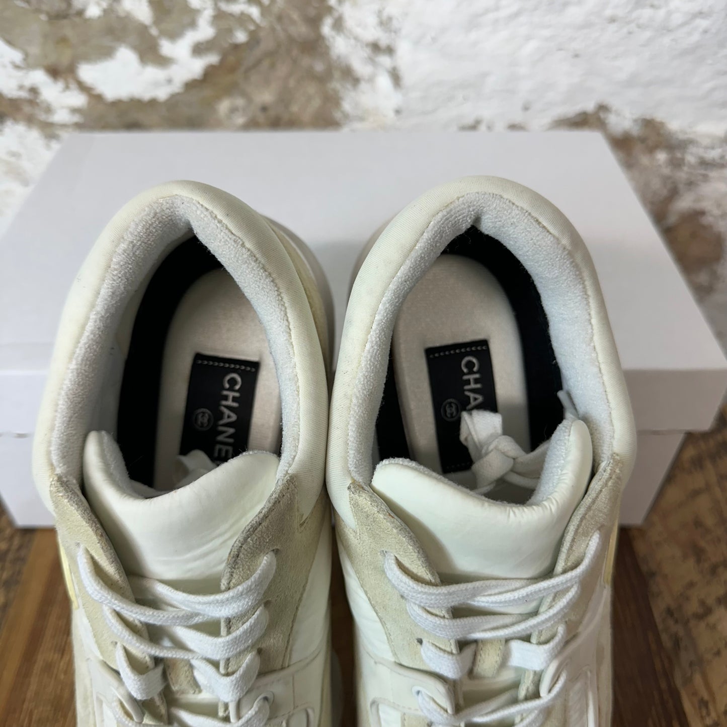 Chanel Cream CC Beige White Sneaker Sz 8 (41)
