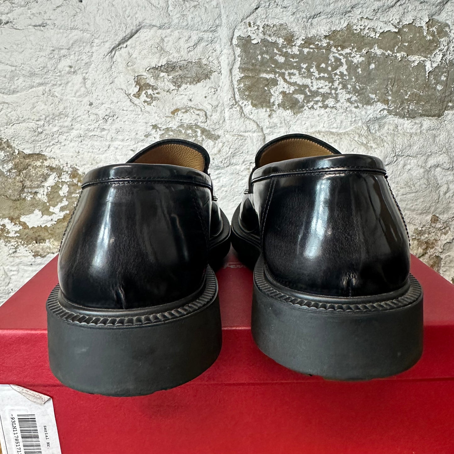 Ferragamo Gancini Buckle Black Leather Loafer Sz 13