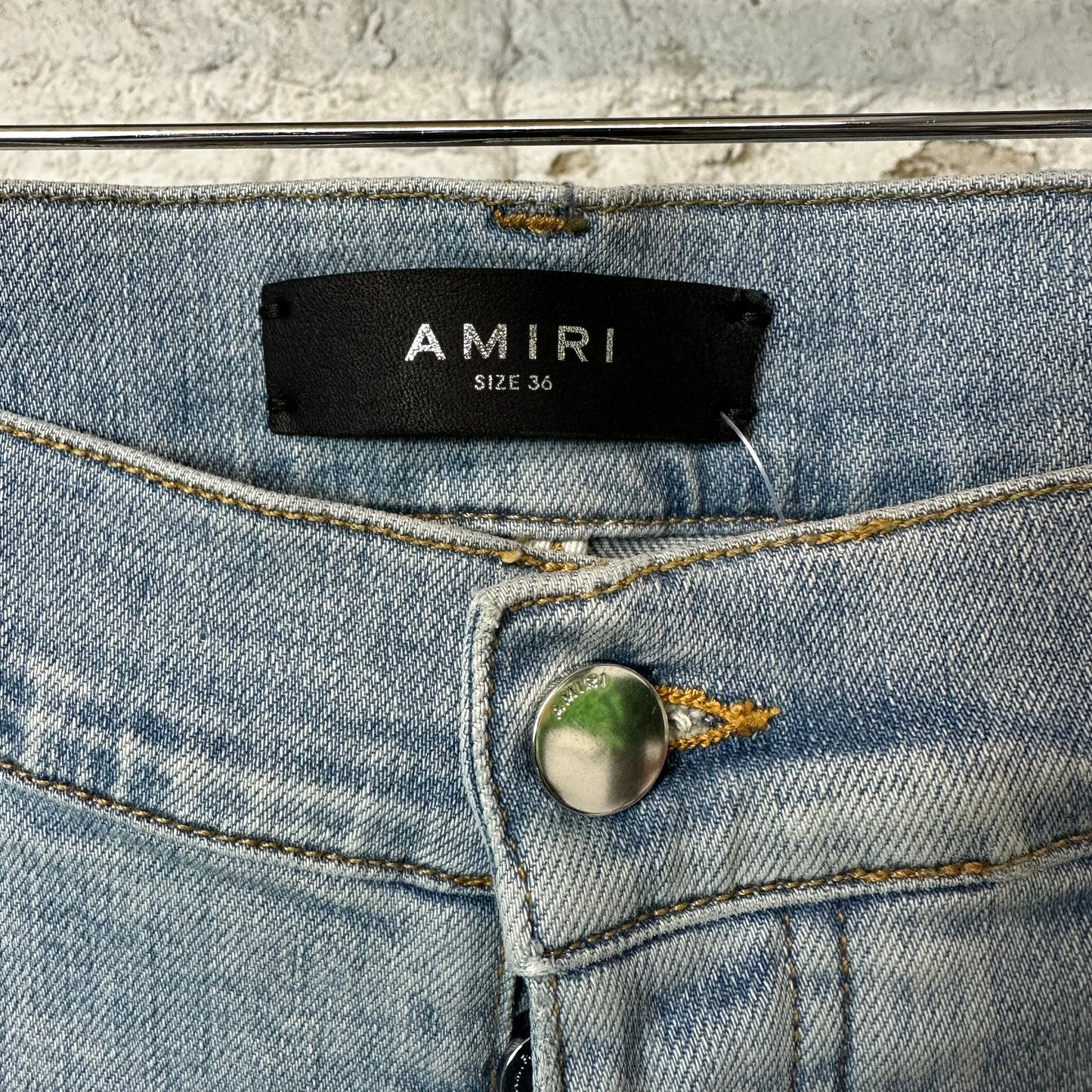 Amiri MX1 Yellow Suede Blue Denim Jeans Sz 36