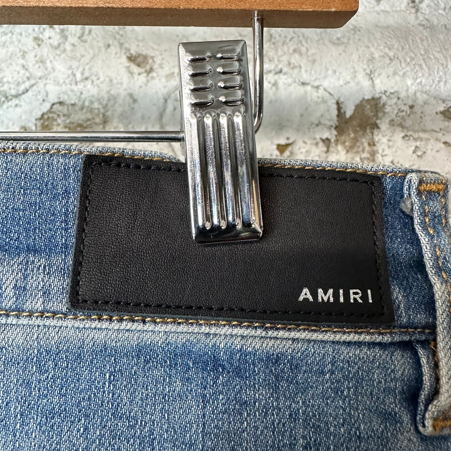 Amiri MX1 Black Leather Blue Denim Jeans Sz 34