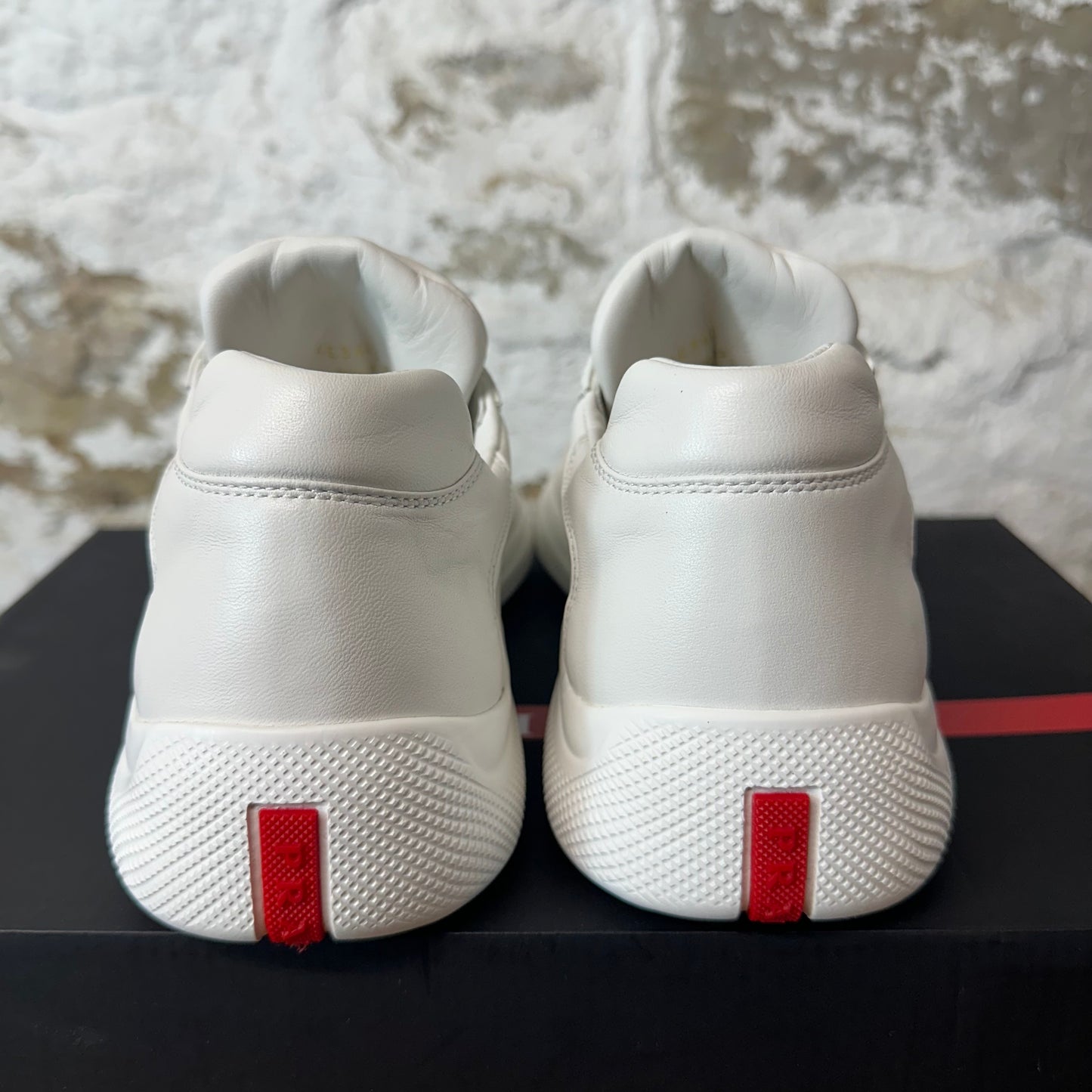 Prada Americas Cup Triple White Leather Sneaker Sz 9.5
