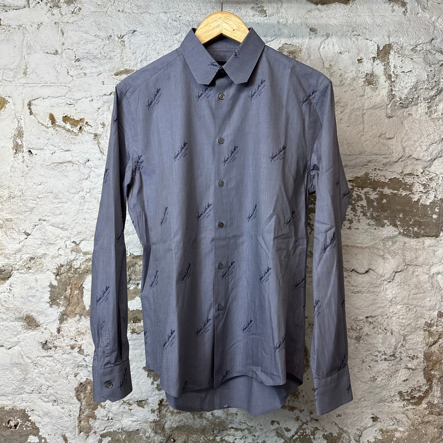 Louis Vuitton Blue Logo Printed Button Up L/s Shirt Grey Sz S