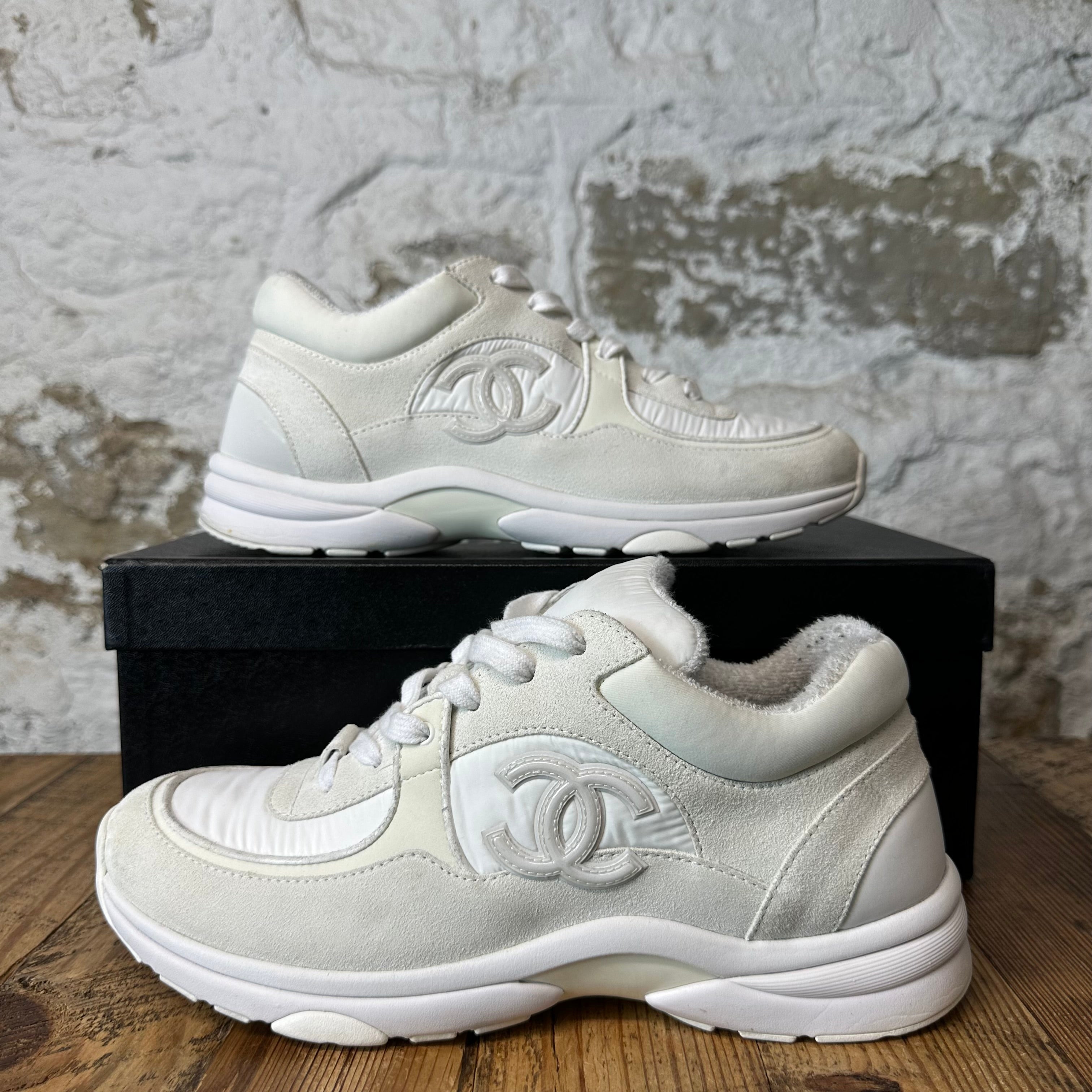 Chanel CC Triple White Trainer Sneaker Sz 9 (42)