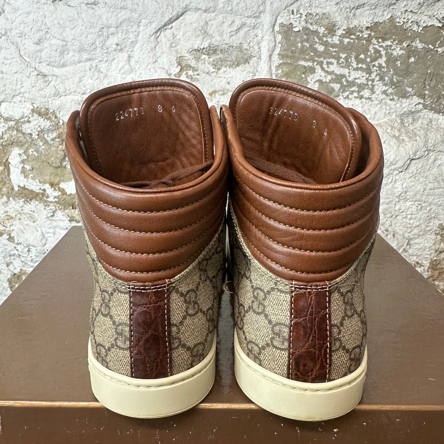 Gucci High GG Monogram Brown Beige Sneaker Sz 8