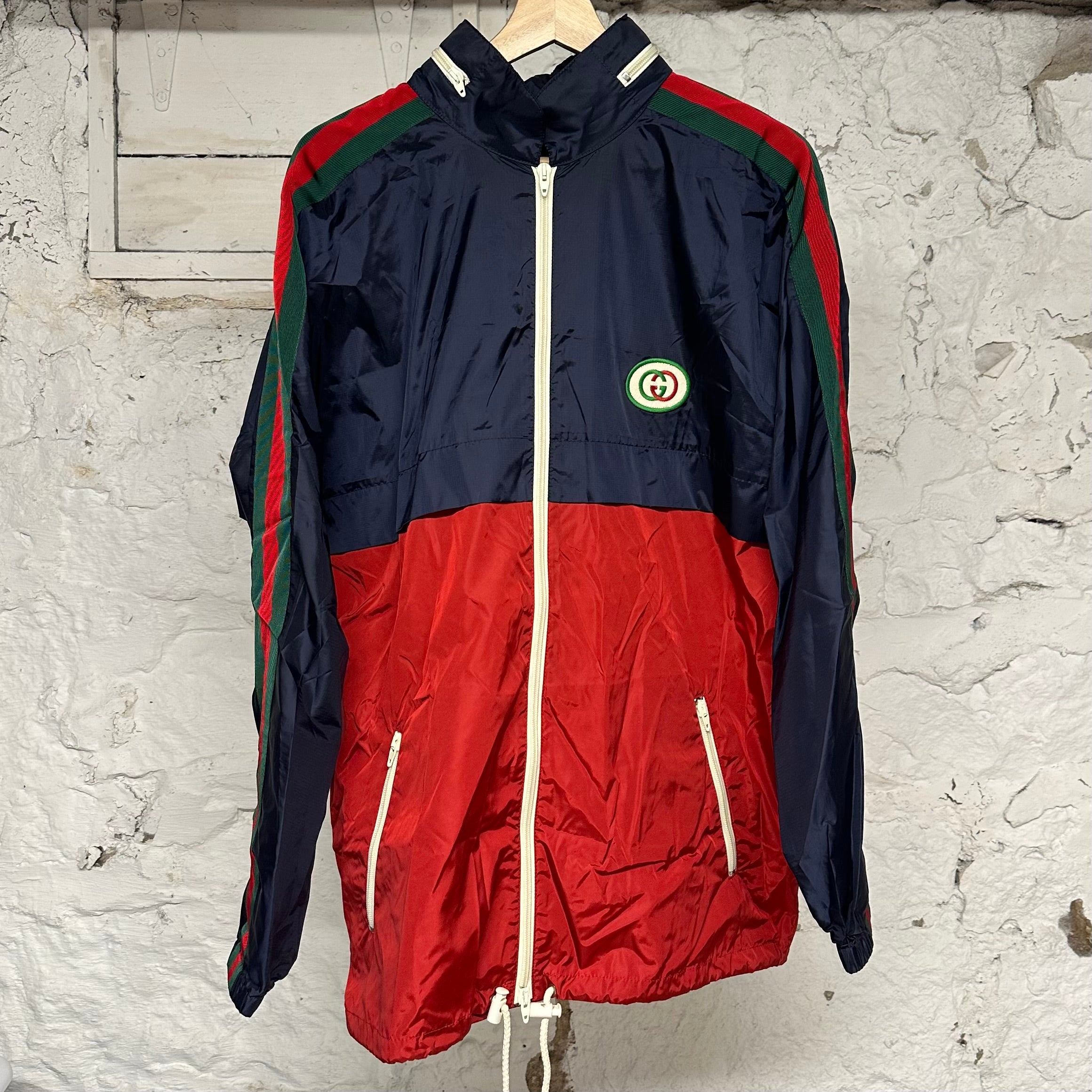 Gucci Interlocking GG Navy Red Windbreaker Jacket Sz S (46)