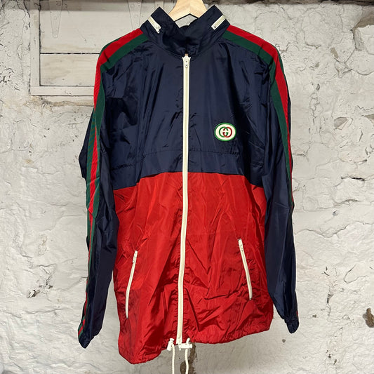 Gucci Interlocking GG Navy Red Windbreaker Jacket Sz S (46)