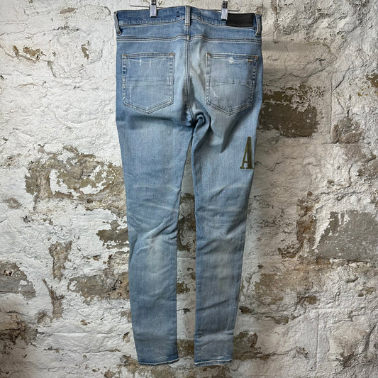Amiri MX1 Camo Spell Blue Denim Jeans Sz 32