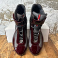 Prada High Americas Cup Vintage Maroon Patent Grey Sneaker Sz 7