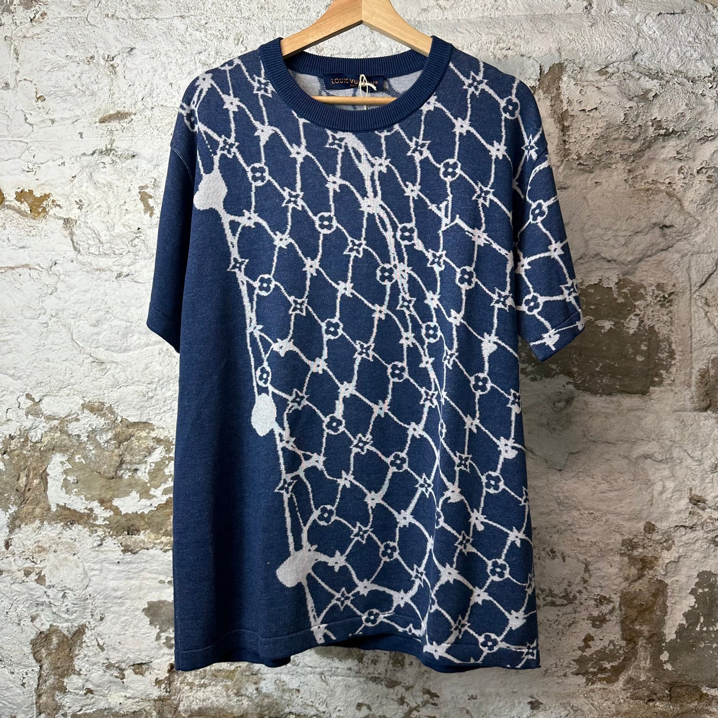 Louis Vuitton Net Monogram Knit T-shirt Blue Sz M