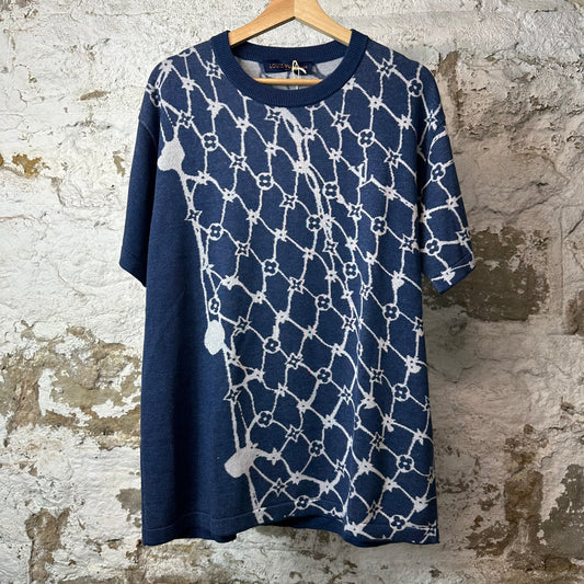 Louis Vuitton Net Monogram Knit T-shirt Blue Sz M