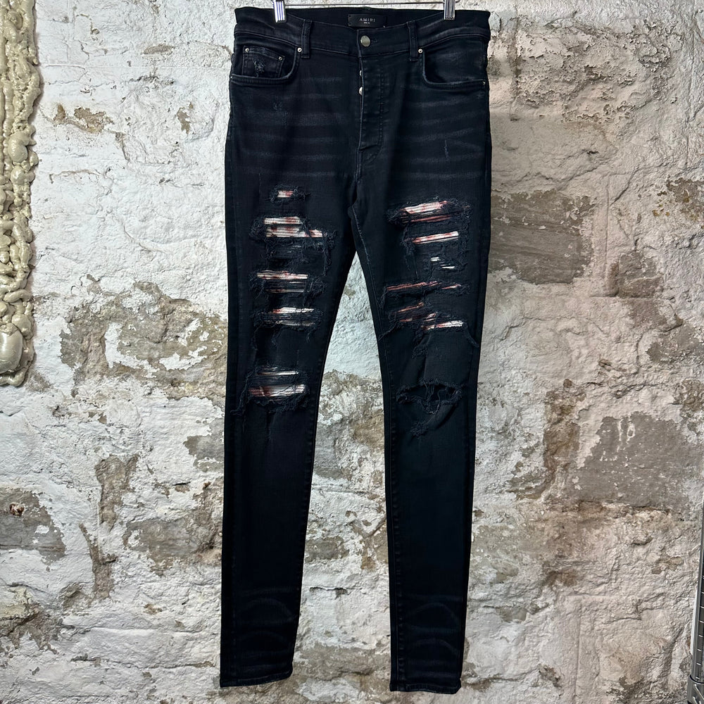Amiri MX1 Red Tie Dye Thrasher Black Denim Jeans Sz 34