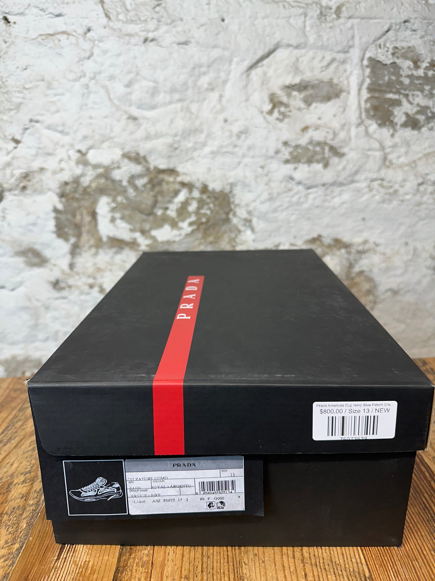 Prada Americas Cup Navy Blue Patent Grey Sneaker Sz 13 DS