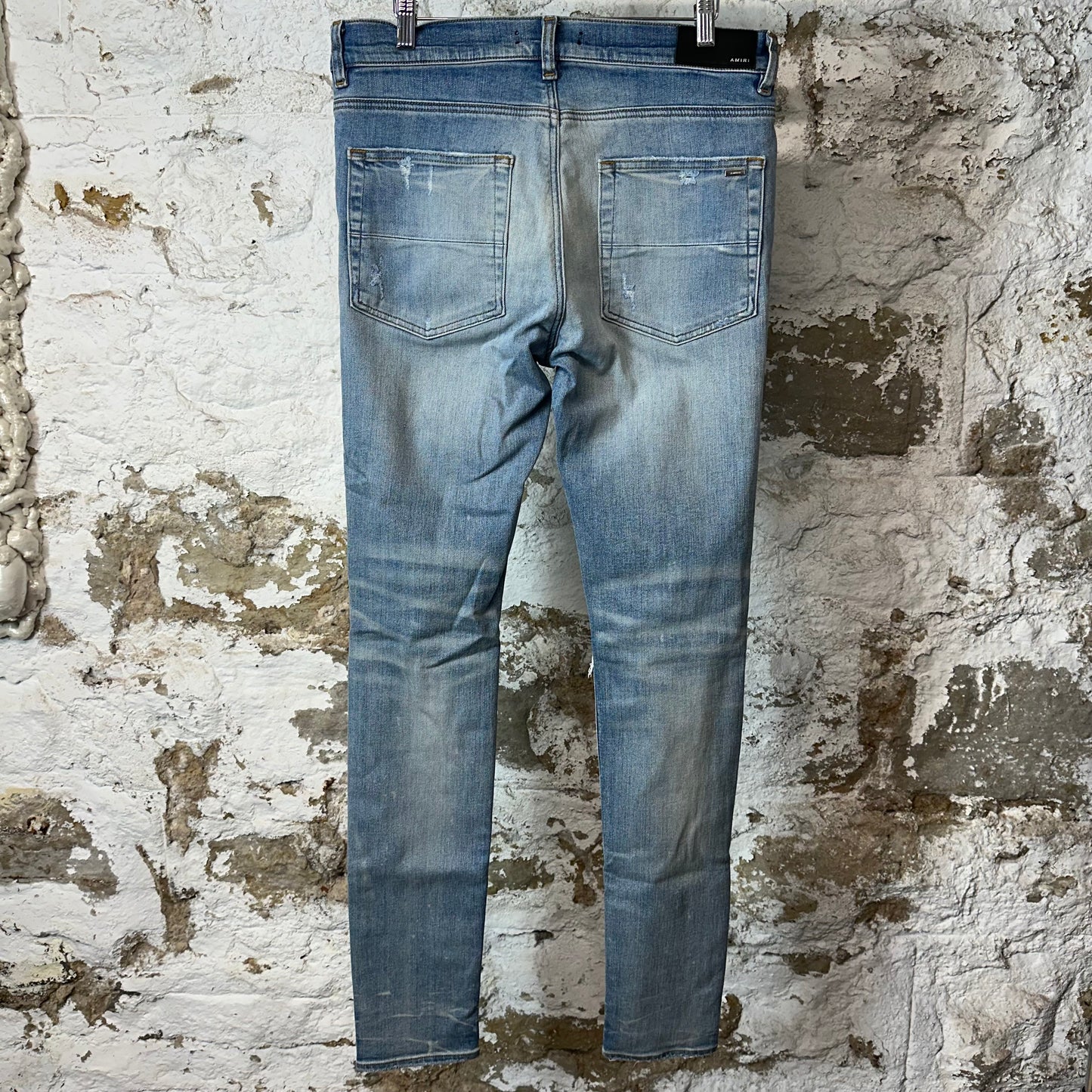 Amiri Plain Blue Distressed Denim Jeans Sz 33