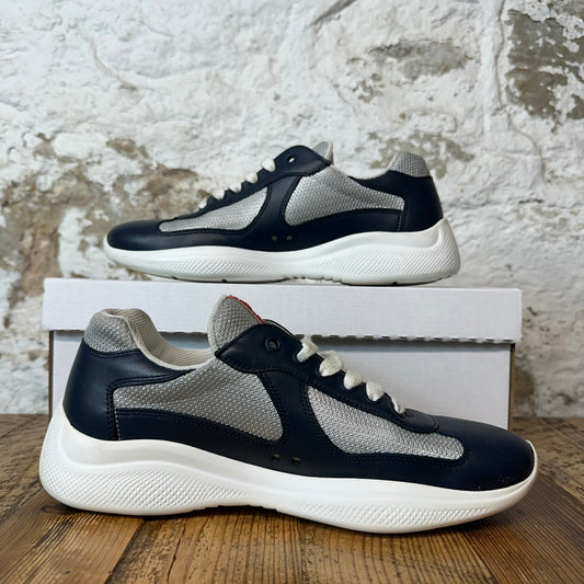 Prada Americas Cup Navy Leather Grey White Sneaker Sz 6.5 No Box