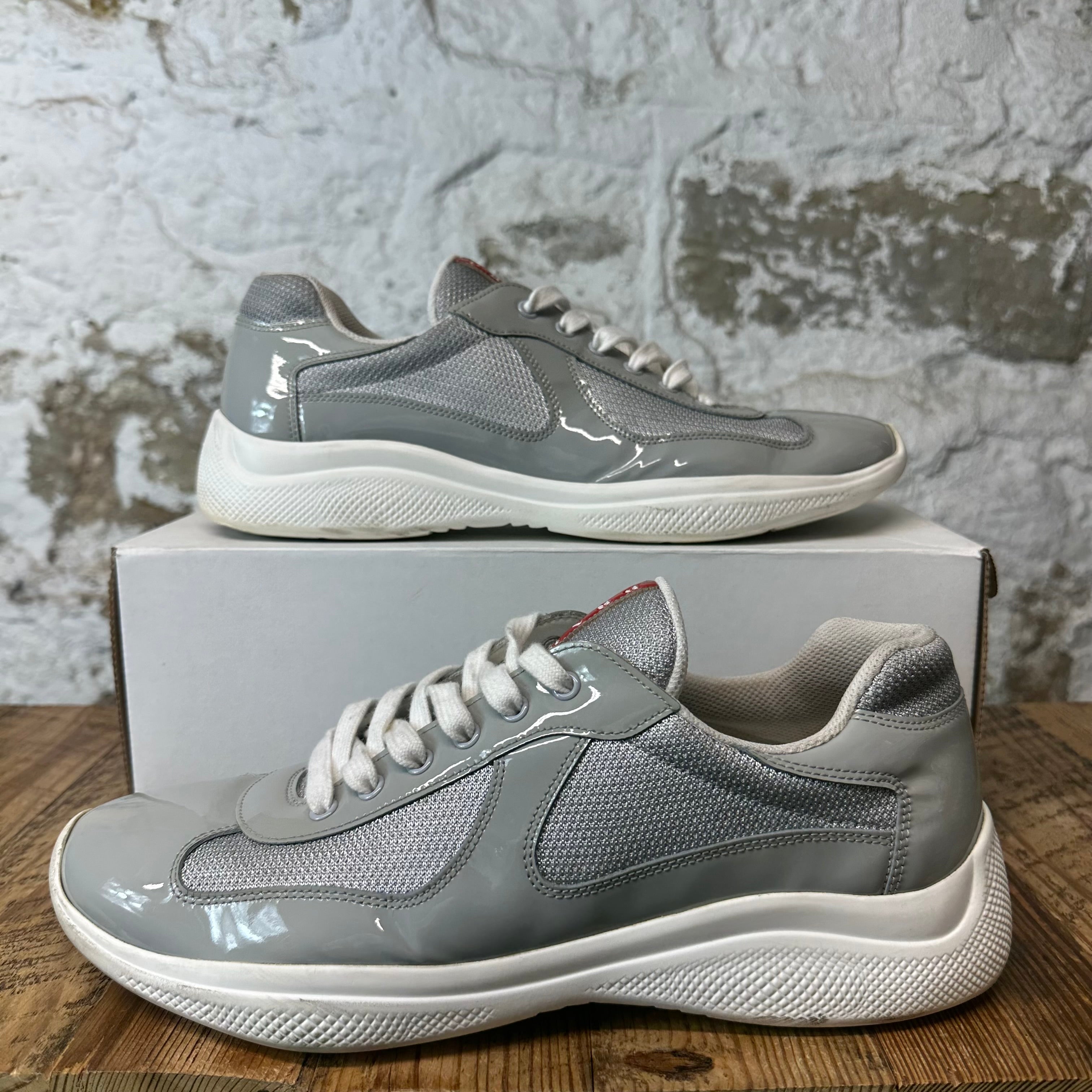 Prada Americas Cup Grey Patent White Sneaker Sz 11