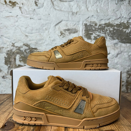 Louis Vuitton Brown Leather Studded Trainer Sneaker Sz 10 (8.5LV)