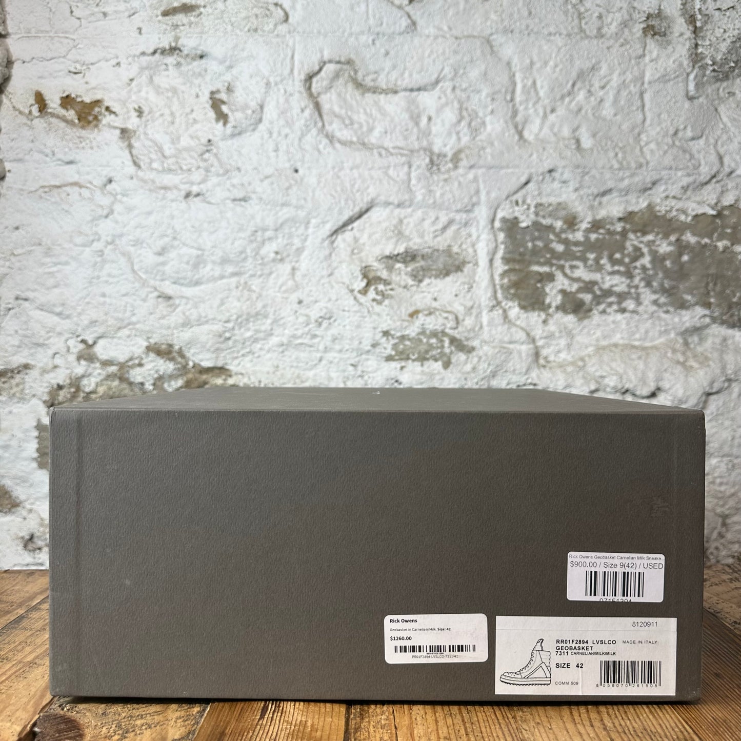 Rick Owens Geobasket Carnelian Milk Sneaker Sz 9 (42)