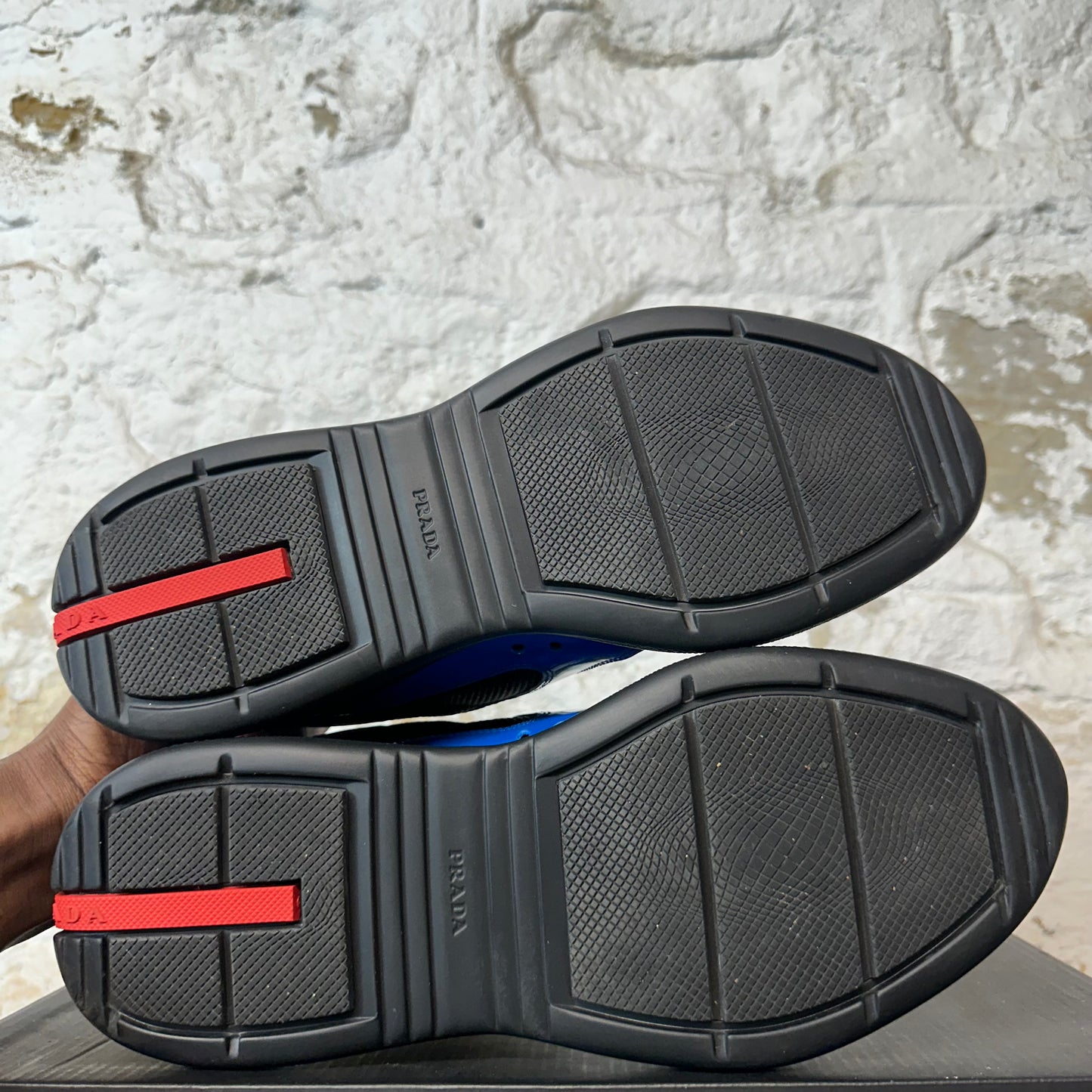 Prada Americas Cup Dark Blue Patent Black Sneaker Sz 9