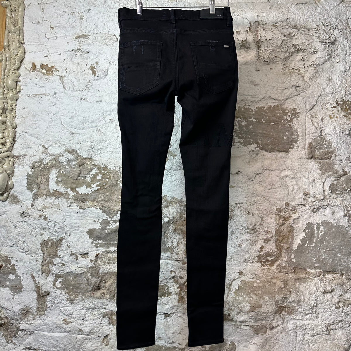 Amiri Black Suede Core Logo Black Denim Jeans Sz 31