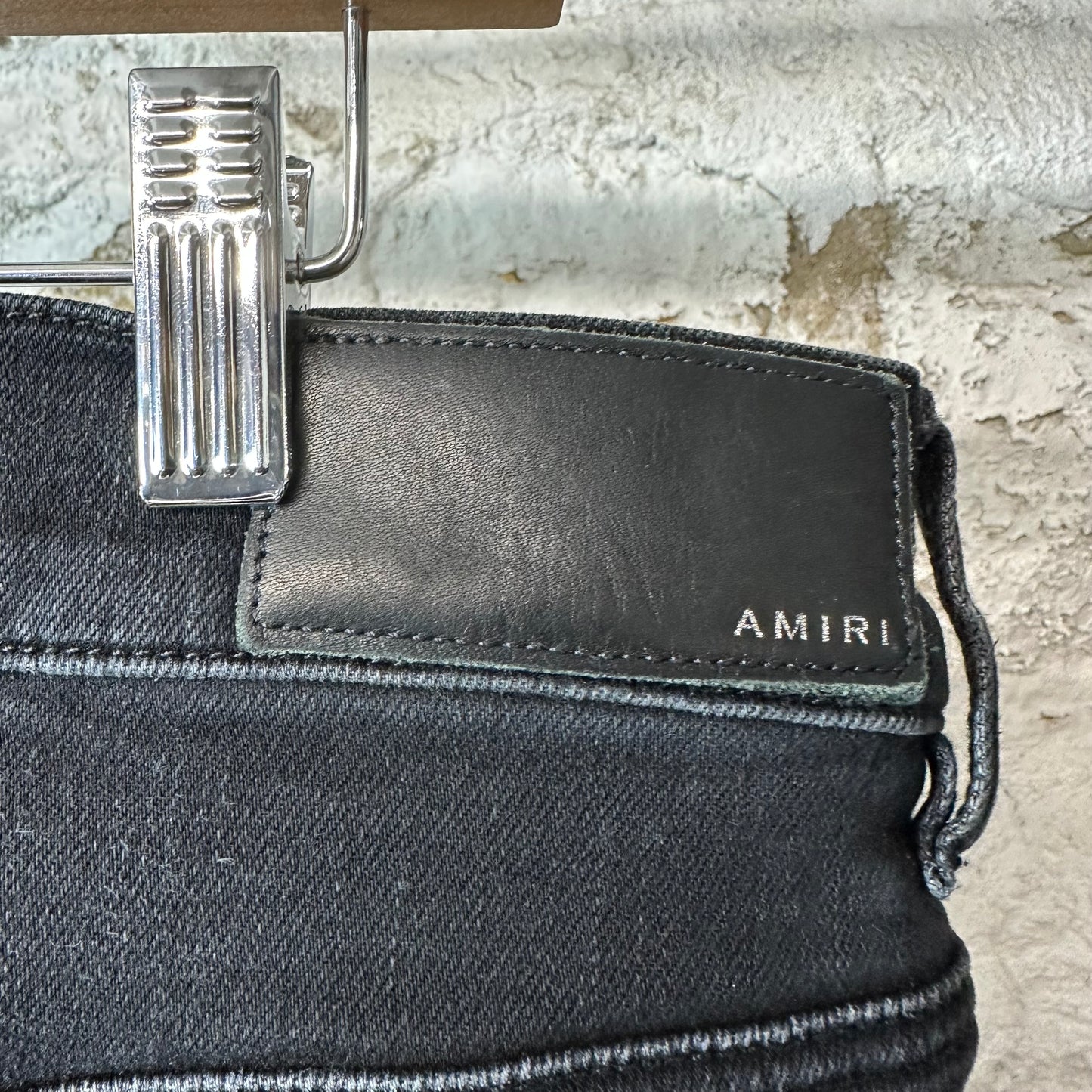 Amiri MX1 Grey Flannel Quad Logo Black Denim Jeans Sz 36