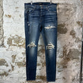 Amiri MX1 Black Leather Dark Blue Denim Jeans Sz 36