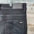 Amiri MX1 Black Leather Black Waxed Denim Jeans Sz 34