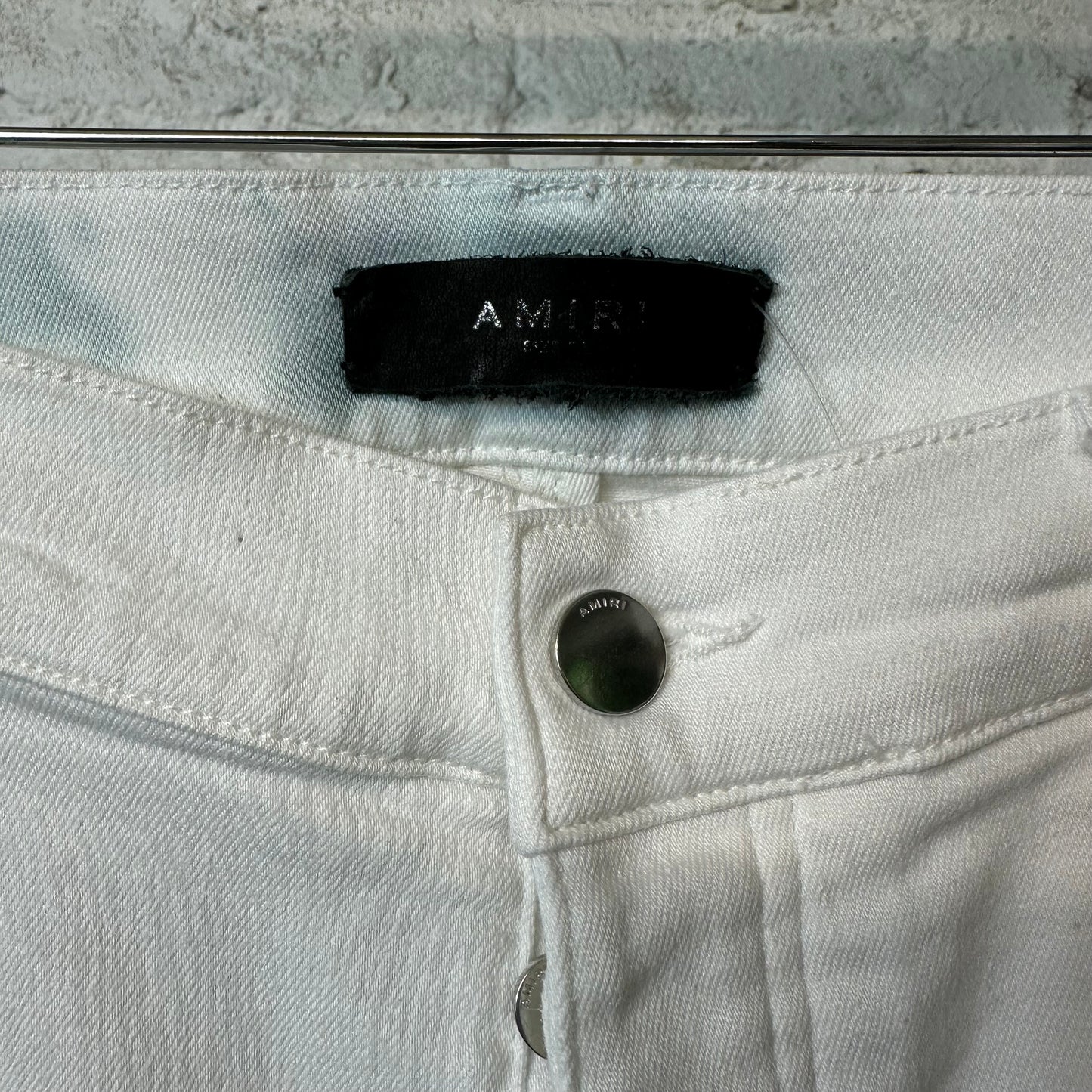 Amiri MX1 White Leather White Denim Jeans Sz 36