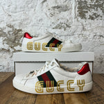 Gucci Gold Guccy Spell White Ace Sneaker Sz 10 No Box
