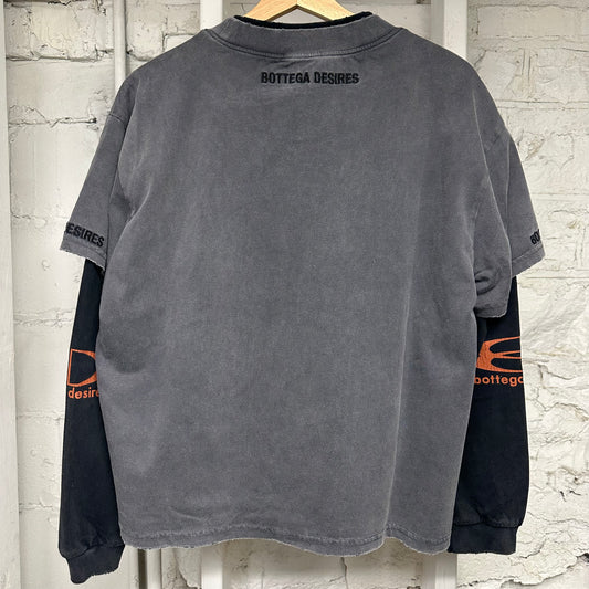 Bottega Desires Nights In New York Layered Grey Long Sleeve T-Shirt Sz S DS