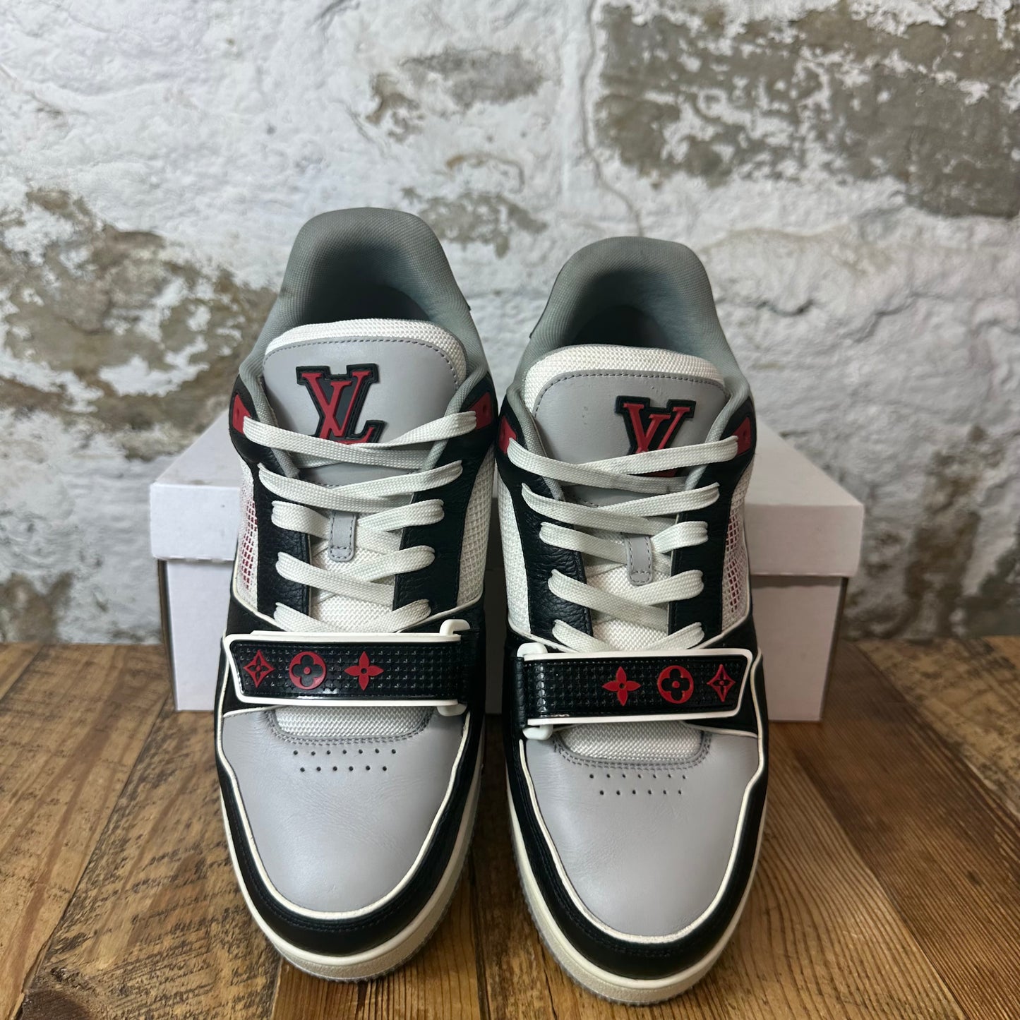 Louis Vuitton Black Grey Red Strap Trainer Sneaker Sz 9.5 (8LV)