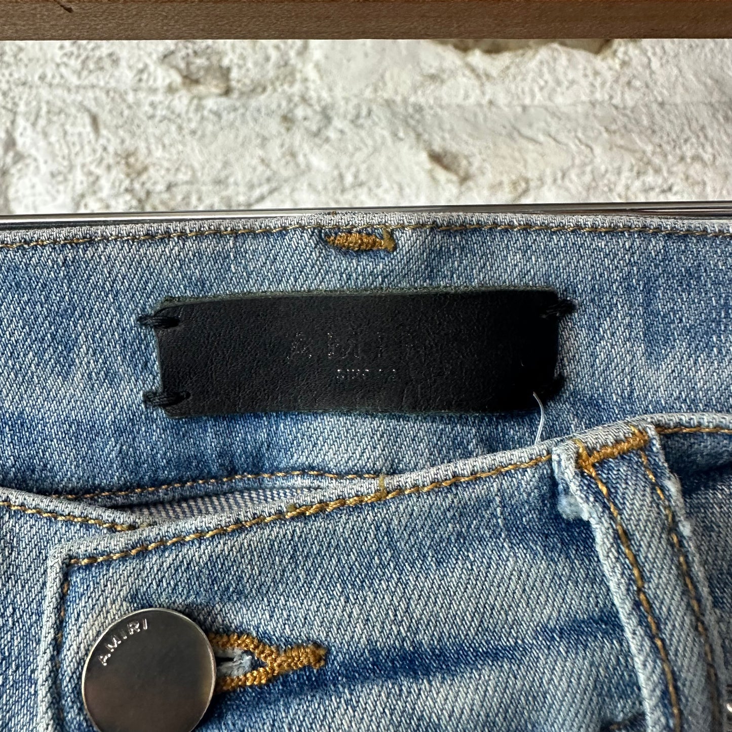 Amiri MX1 Pink Suede Blue Denim Jeans Sz 34