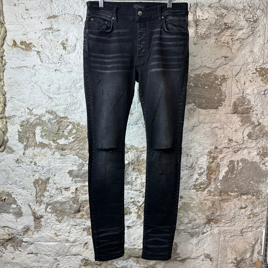Amiri Knee Rip Faded Black Denim Jeans Sz 33